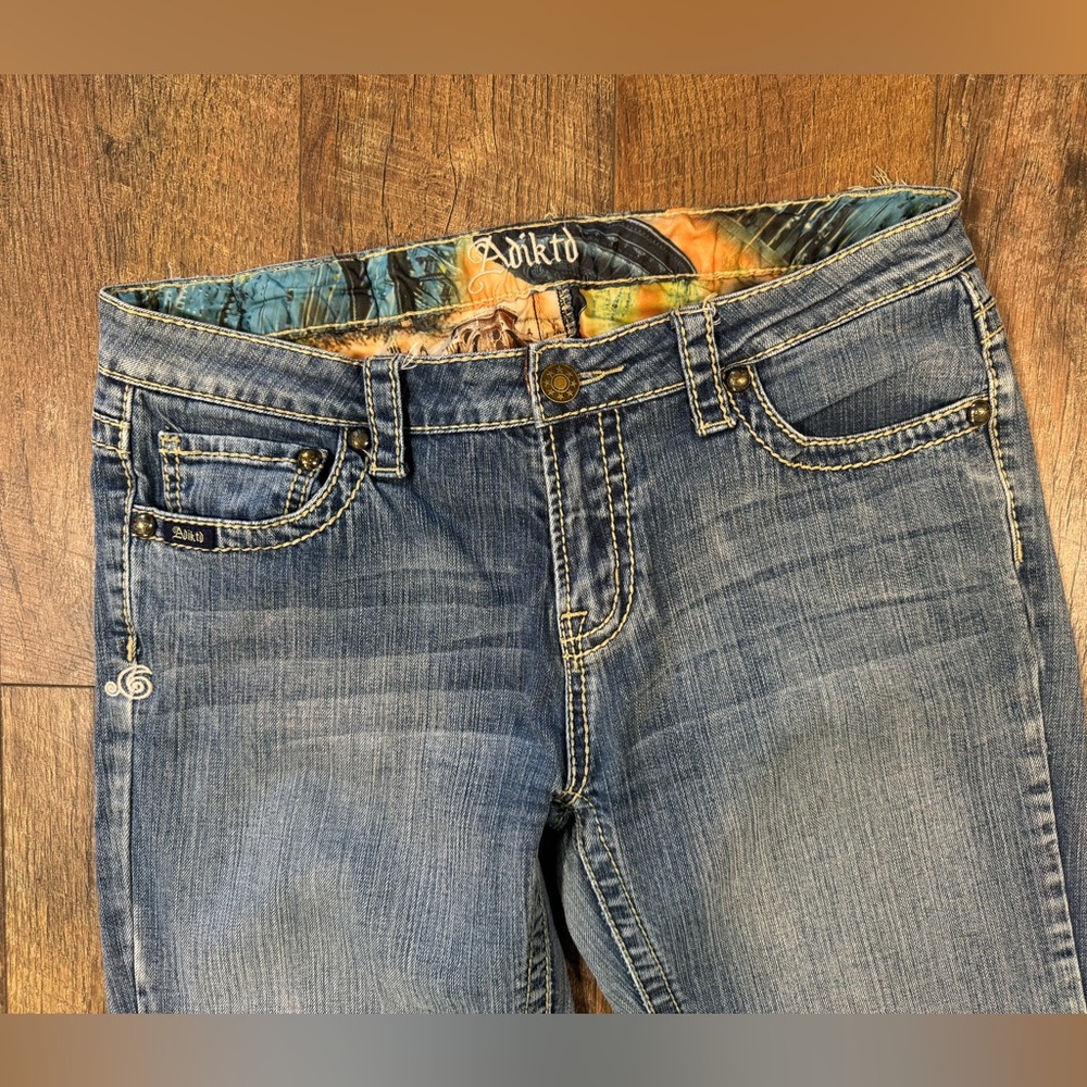 Adiktd Light Medium Blue Straight Leg Jeans Embellished Pockets Size 12 - Picture 2 of 10
